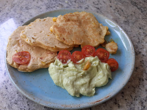 Sweetcorn fritters and Avocado dip