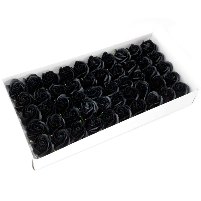 10 x Craft Soap Flowers - Med Rose - Black