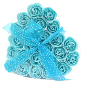 set of 24 soap flower heart box blue roses