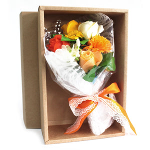 boxed hand soap flower bouquet orange