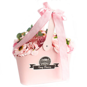basket soap flower bouquet pink