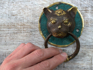 brass door knocker cats head