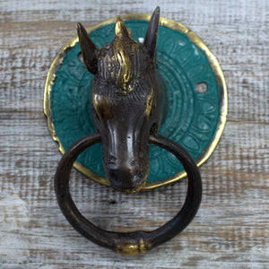 brass door knocker horses head