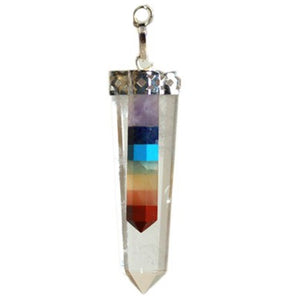 crystal 7 chakra bounded thin point flat pendant