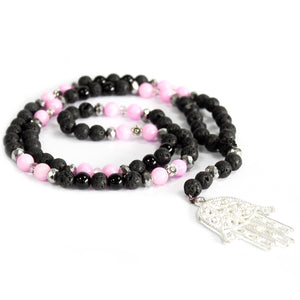 hamsa pink black gemstone necklace