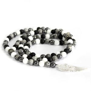 angel wing grey agate gemstone necklace