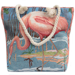 rope handle bag pink flamingo