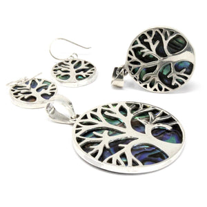 tree of life silver earrings 15mm abalone