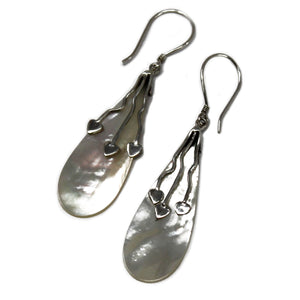 shell silver earrings three hearts mop