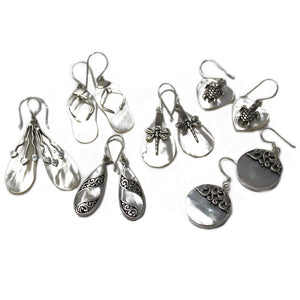 shell silver earrings three hearts mop
