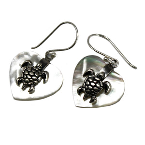 shell silver earrings sea turtle mop