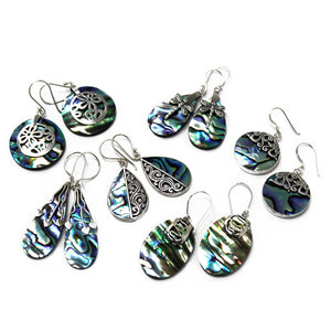 shell silver earrings dragonflies abalone