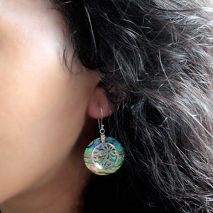 shell silver earrings three hearts abalone