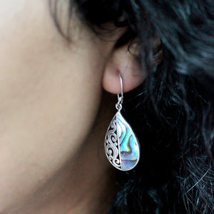 shell silver earrings flowers abalone
