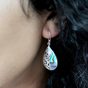 shell silver earrings teardrop abalone