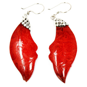 coral style silver earrings leaf drop