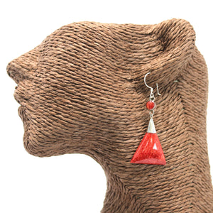 coral style silver earrings triangle double drop