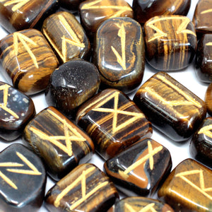 runes stone set in pouch tiger eye