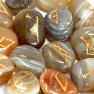 runes stone set in pouch banded agate