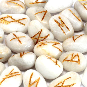 runes stone set in pouch white agate