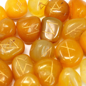 runes stone set in pouch yellow onyx