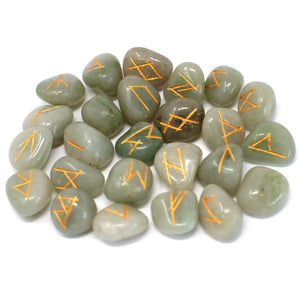 runes stone set in pouch green aventurine
