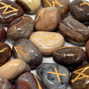 runes stone set in pouch fancy jasper