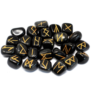runes stone set in pouch black agate