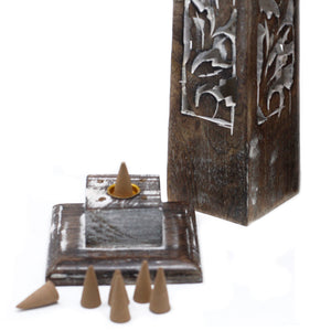 tapered incense tower washed des2 mango wood