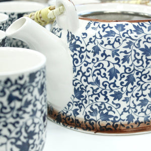 herbal teapot set blue pattern