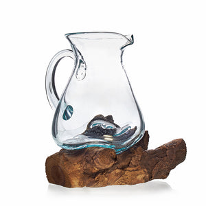 molten glass on wood water jug