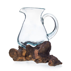 molten glass on wood water jug