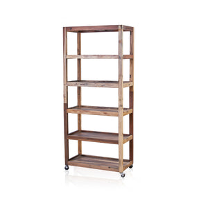 six shelf display with casters recycled wood