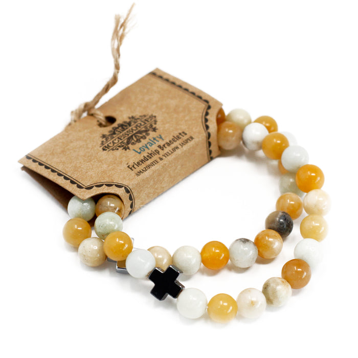 Set of 2 Gemstones Friendship Bracelets - Loyalty - Amazonite & Yellow Jasper