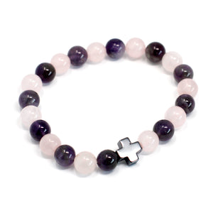 set of 2 gemstones friendship bracelets love amethyst rose quartz