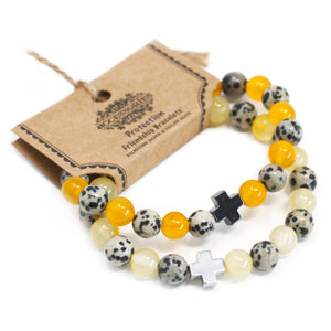 set of 2 gemstones friendship bracelets protection dalmatian jasper yellow agate