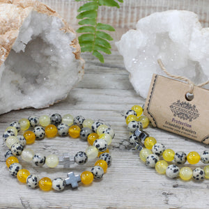 set of 2 gemstones friendship bracelets protection dalmatian jasper yellow agate