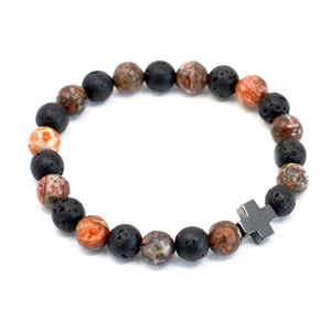 set of 2 gemstones friendship bracelets eternity leopard skin jasper lava stone