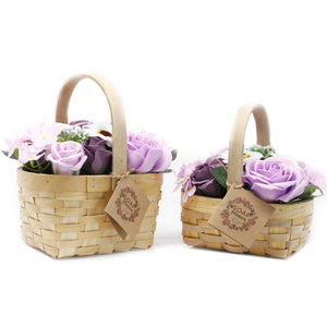 medium pink bouquet in wicker basket