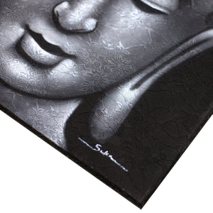 buddha painting grey brocade detail