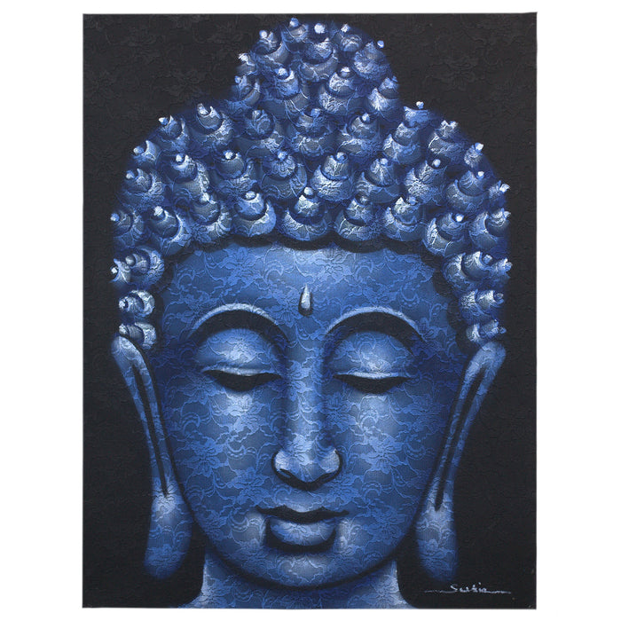 Buddah Painting - Blue Brocade Detail
