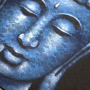 buddah painting blue brocade detail