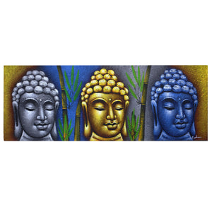 buddha painting three heads with bamboo