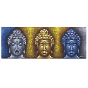 buddha painting three heads gold detail