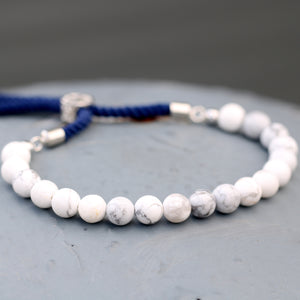 925 silver plated gemstone navy string bracelet white howlite