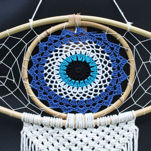 protection-dream-catcher-lrg-macrame-evil-eye-blue/white/black