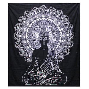 b&w-double-cotton-bedspread-+-wall-hanging-buddha