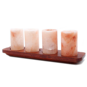 set of 4 himalayan salt shot glasses wood serving stand