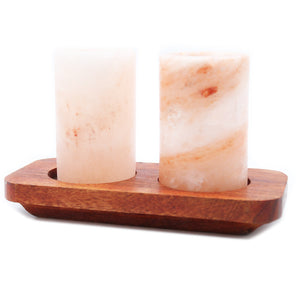 set of 2 himalayan salt shot glasses wood serving stand