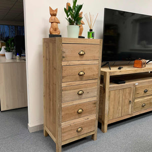 tall set of 5 draws recycled wood
